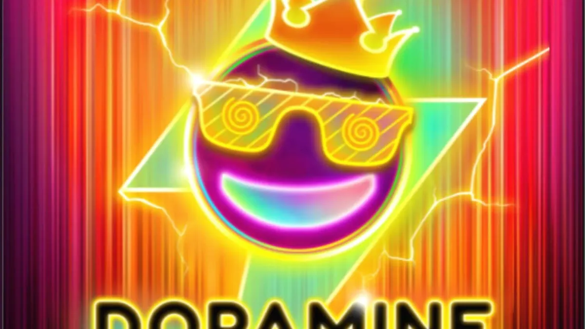 Tampilan visual neon dan futuristik dari slot Dopamine Rush Dice