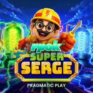 Tampilan antarmuka slot Super Serge dengan karakter robot teknisi listrik.