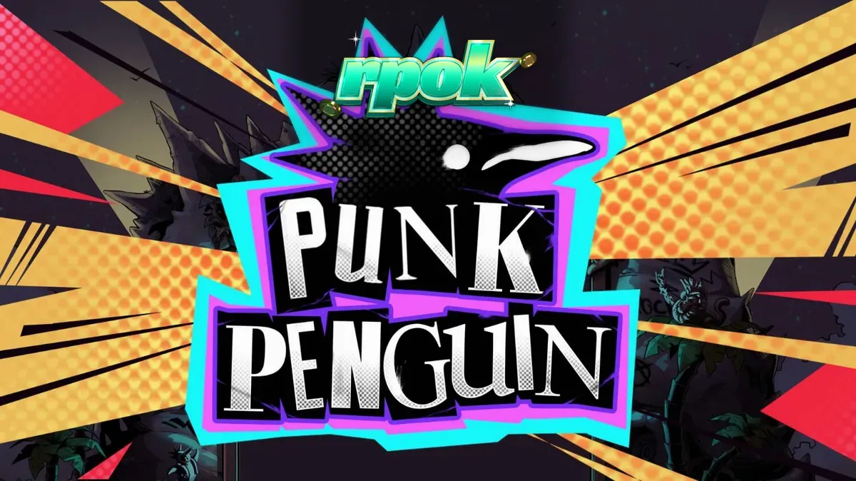 Tampilan visual slot Punk Penguin dengan tema konser bawah tanah yang penuh dengan penguin bergaya punk.